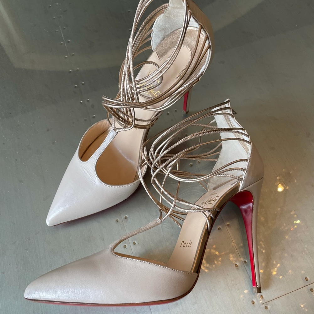 Christian louboutin confusa stiletto 100mm beige gold strappy pump sz 38 - Picture 6 of 11